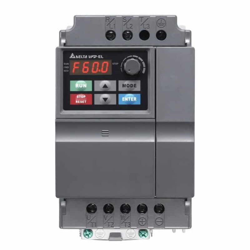 Convertizor de frecvență Delta VFD-EL – Alimentare: 230V AC | Putere activa: 0.2(kW) | Curent de iesire nominal: 1.6A | Curent de intrare nominal: 4.9A - VFD002EL21A