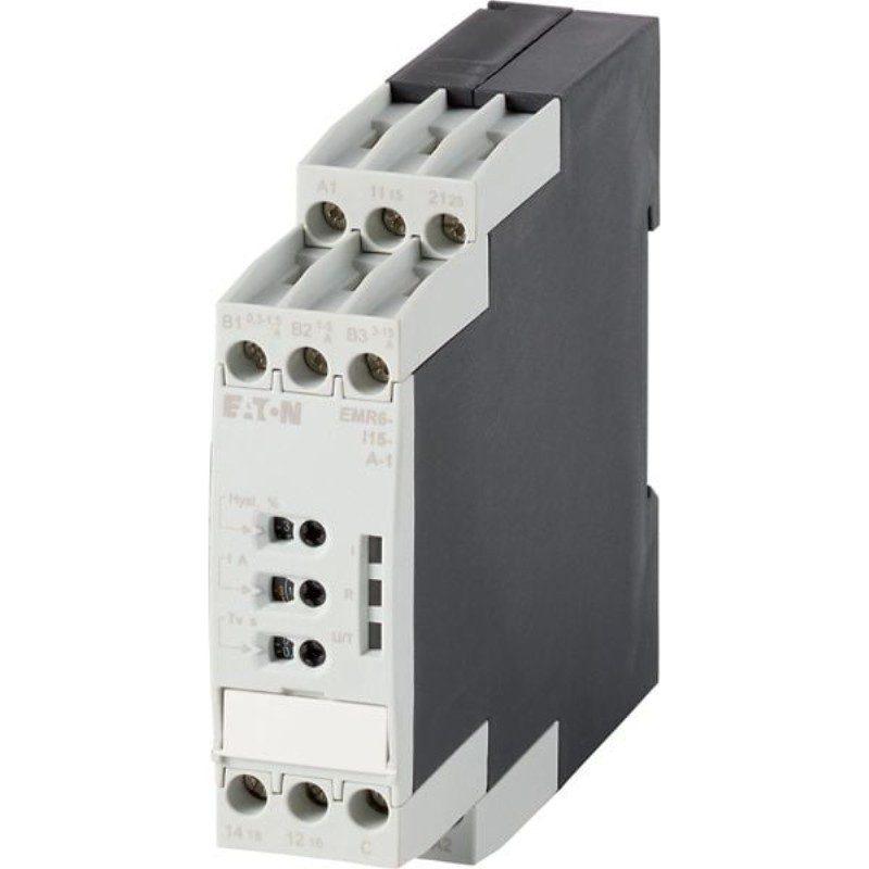 Releu monitorizare EATON EMR6 – Tip functie: Monitorizare curent | Tip: Activ | Tensiune alimentare (Un): 24–240V AC/DC | Tensiune monitorizata (Us): NONE | Tensiune (Us) Umin|Umax: NONE | Monitorizare rez. izolatie: NONE | Monitorizare frecventa: NONE | Monitorizare curent: 0-15A AC/DC | Monitorizare temp. PT: NONE | Monitorizare temperatura NTC: NONE | Contacte auxiliare: 1 CO | Varianta constructiva: Config. alternativa (B) - EMR6-I15-B-1