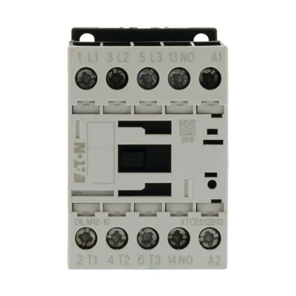 Contactor acționare motor Eaton Moeller DIL – Putere activa (kW): 5.5(kW) | Curent nominal (In): 12A | Compozitie contact auxiliar: 1xNO | Tensiune bobina: 24V DC - DILM12-10(24VDC)