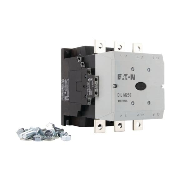 Contactor acționare motor Eaton Moeller DIL – Putere activa (kW): 132(kW) | Curent nominal (In): 250A | Compozitie contact auxiliar: NONE | Tensiune bobina: 110 ..... 250V 40-60Hz/110 ..... 350V DC - DILM250/22(RA250)