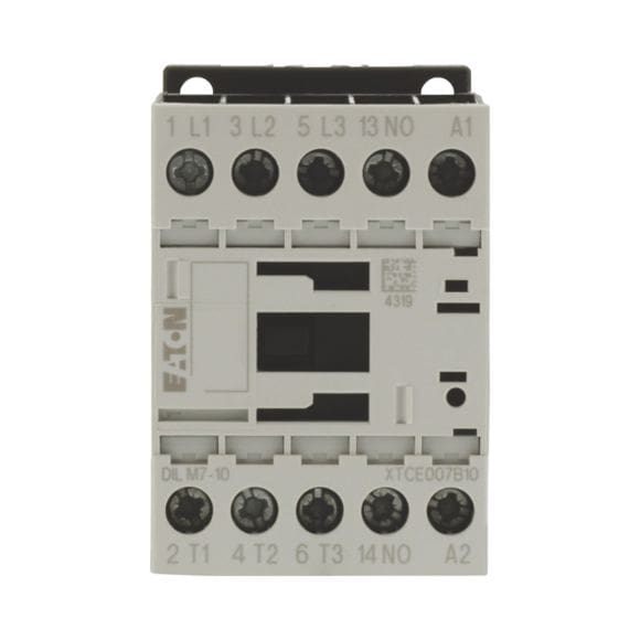 Contactor acționare motor Eaton Moeller DIL – Putere activa (kW): 3(kW) | Curent nominal (In): 7A | Compozitie contact auxiliar: 1xNO | Tensiune bobina: 230V AC 50Hz/240V AC 60Hz - DILM7-10-EA(230V50HZ/240V60HZ)-276550