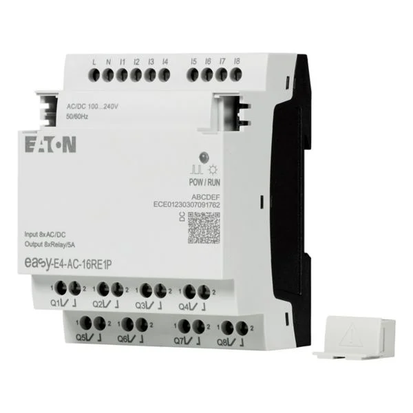 Modul extensie EATON easyE4 – Alimentare: 100 ..... 240V AC | Intrari digitale: 8xDI | Iesiri digitale: 8XDO(RELAY 8A) | Intrari analogice: NONE | Iesiri analogice: NONE | Terminale: cleme push-in - EASY-E4-AC-16RE1P