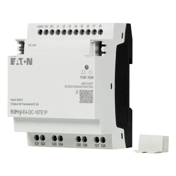 Modul extensie EATON easyE4 – Alimentare: 24V DC | Intrari digitale: 8xDI | Iesiri digitale: 8xDO(Tranzistor) | Intrari analogice: NONE | Iesiri analogice: NONE | Terminale: cleme push-in - EASY-E4-DC-16TE1P