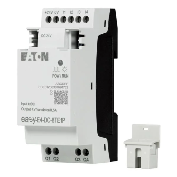 Modul extensie EATON easyE4 – Alimentare: 24V DC | Intrari digitale: 4xDI | Iesiri digitale: 4xDO(Tranzistor) | Intrari analogice: NONE | Iesiri analogice: NONE | Terminale: cleme push-in - EASY-E4-DC-8TE1P