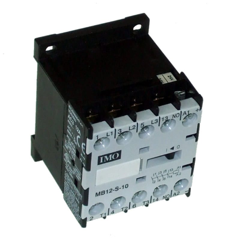 Mini contactor acționare motor IMO MB – Putere activa (kW): 5.5(kW) | Curent nominal (In): 12A | Compozitie contact pol: 3xNO | Compozitie contact auxiliar: 1xNO | Numar poli: 3P | Tensiune bobina: 230V AC - MB12-S-10230